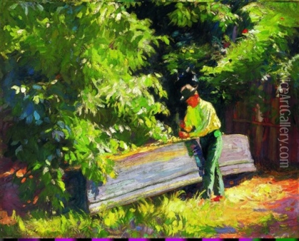 Napsutotte Kertben (sunny Garden) Oil Painting - sandor Nyilasy