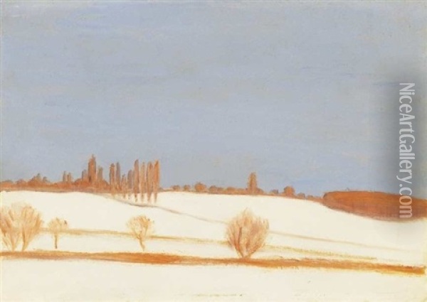 Tel (somogyi Taj) (winter - Landscape In Somogy) Oil Painting - Jozsef Rippl-Ronai