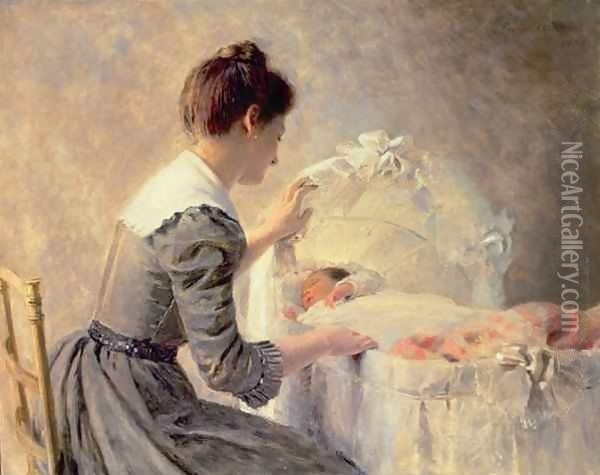 Motherhood Oil Painting - Louis Emile Adan