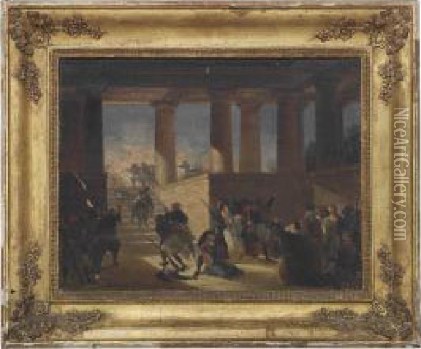 Soldiers Sacking A Greek Temple Oil Painting - Giovanni Marghinotti