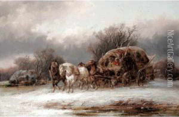The Horse Drawn Gypsy Caravan Oil Painting - Alexis de Leeuw