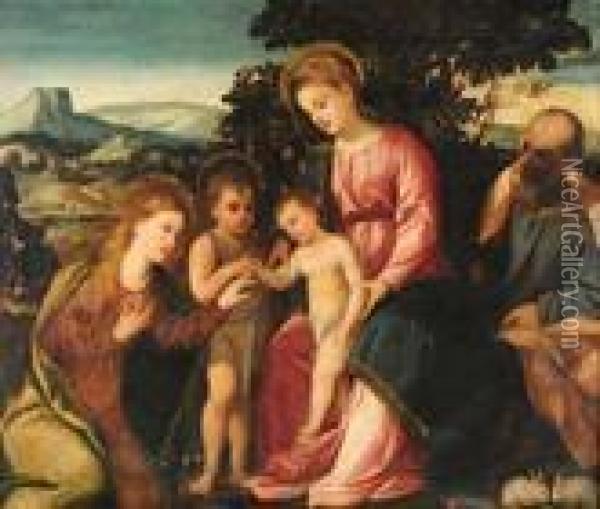 Zugeschrieben Die Mystische Vermahlung Der Hl Oil Painting - Bonifacio Veronese (Pitati)
