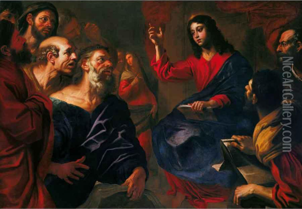 La Predica Di Gesu Ai Dottori Oil Painting - Giovanni Battista Lusieri