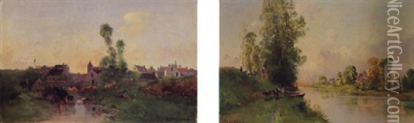 Paysage Aux Lavandieres Oil Painting - Gaston Anglade