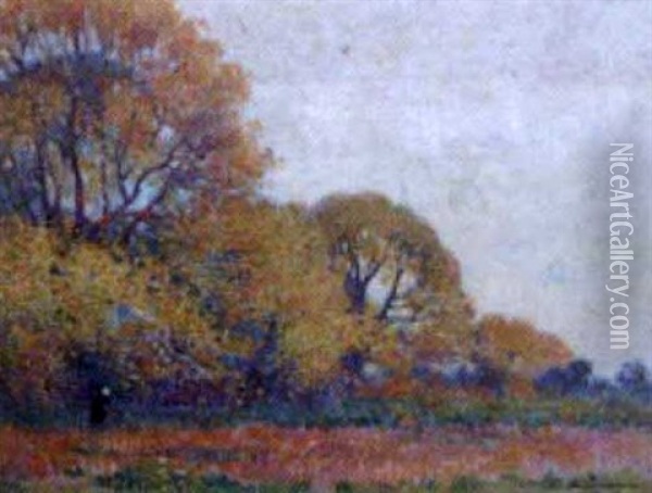 Paysage D'automne, Paysanne A L'oree Du Bois Oil Painting - Ferdinand du Puigaudeau