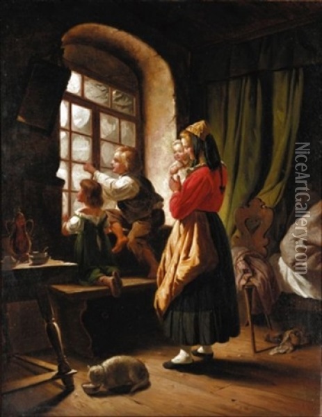 The First Snow Oil Painting - Carl Wilhelm Huebner