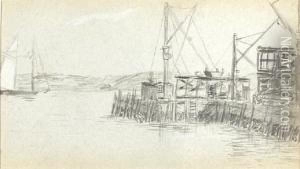 Dock Scene. Oil Painting - George Elmer Browne