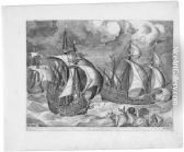 Drei Schiffe In Einem Aufziehenden Sturm Oil Painting - Pieter The Elder Brueghel