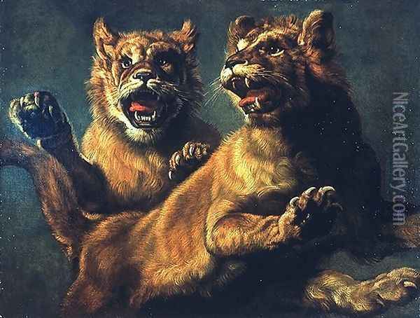 Two young lions jumping Oil Painting - Frans Snyders