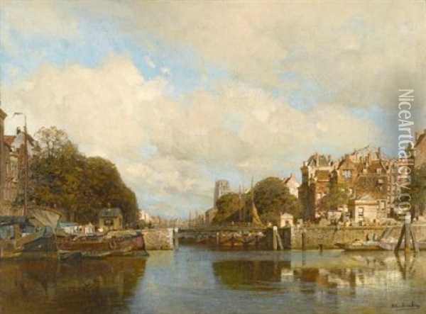 Rotterdam, With The Laurenskerk In The Background Oil Painting - Johannes Christiaan Karel Klinkenberg