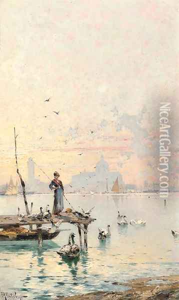 Dawn on the Lagoon, Venice Oil Painting - Franz Richard Unterberger