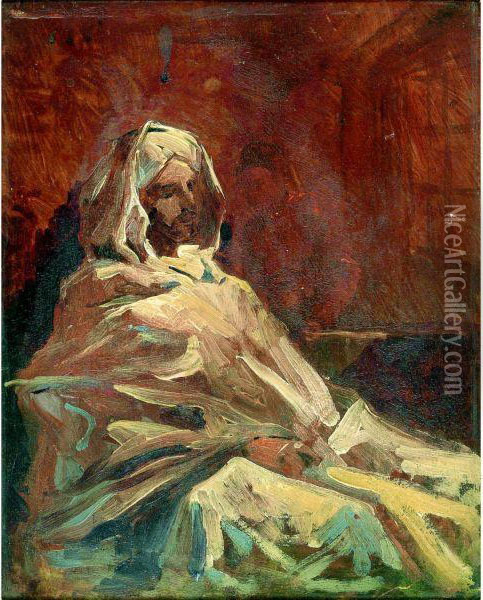 Homme Assis En Burnous Oil Painting - Henri Alexandre Georges Regnault