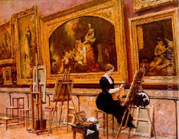 Au Musee Du Louvre - Les Murillo Oil Painting - Louis Beroud