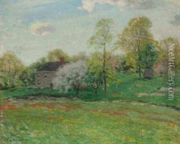 Old Homestead In Springtime Oil Painting - Willard Leroy Metcalf