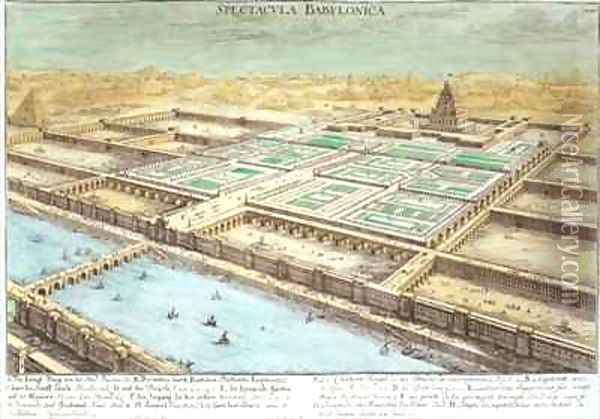 View of Ancient Babylon showing the Hanging Gardens and the Temple of Jupiter Belus 2 Oil Painting - Johann Bernhard Fischer von Erlach