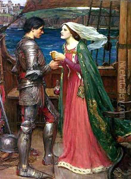 Tristan And Isolde Sharing The Potion Oil Painting - Alexei Alexeivich Harlamoff