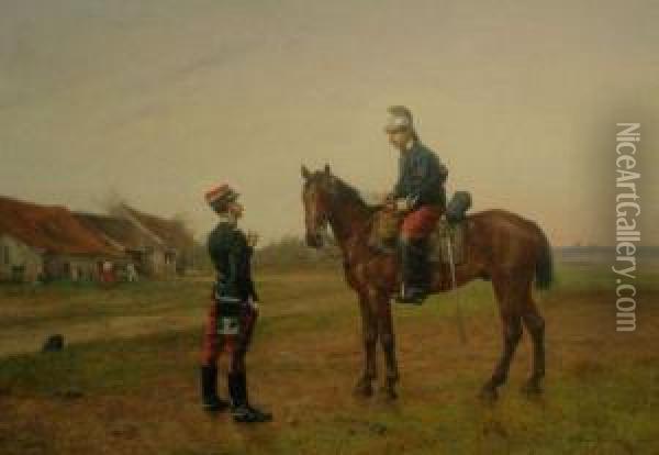 Cavalry Officer Receiving A Dispatch Oil Painting - Etienne Prosper Berne-Bellecour