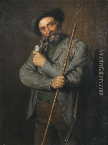 Pfeife Rauchender Jager Oil Painting - Eduard von Gruetzner