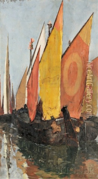 Venetian Sailboats Oil Painting - Otto Henry Bacher