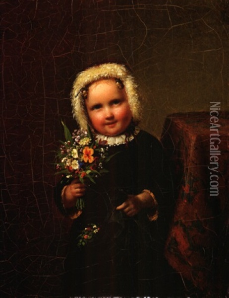Kind Mit Weisser Haube Einen Blumenstrauss Haltend Oil Painting - Johann Georg Meyer von Bremen