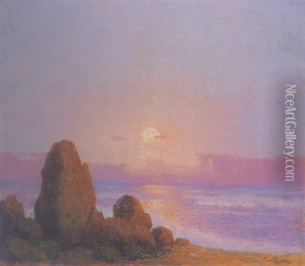 Crepuscule Sur La Lande Bretonne Oil Painting - Ferdinand du Puigaudeau