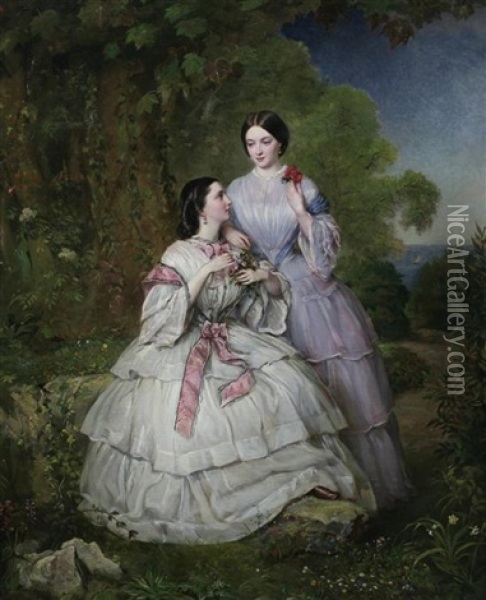 Sisters In A Glade Oil Painting - Jean Edouard Lacretelle