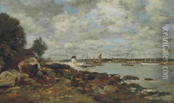 Plougastel, Le Rivage Au Bord De La Baie Oil Painting - Eugene Boudin