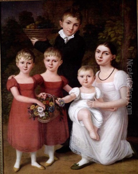 Gruppenbildnis Der Geschwister Caroline, Anton, Antoinette, Amanda Und Therese Meyer Oil Painting - Christoph Suhr