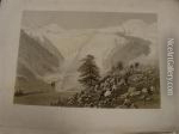 Switzerland And Mountaineering Oil Painting - Ciceri, Eugene
