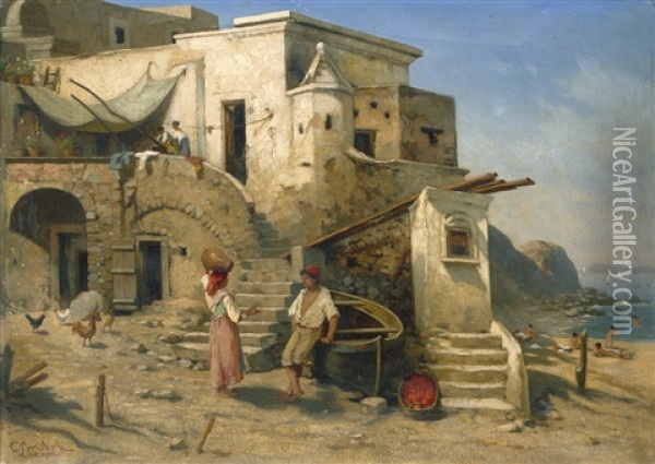 Fischer An Der Kuste Von Capri Oil Painting - Karl Breitbach