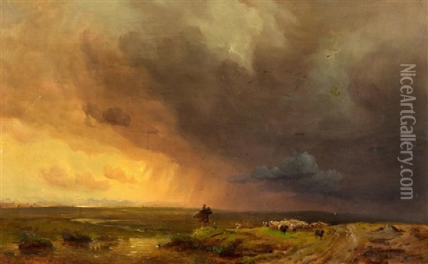 Voralpenlandschaft Mit Aufziehendem Gewitter Oil Painting - Carl August Reinhardt