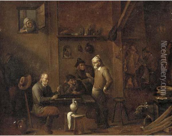 Boors Smoking And Gaming In An Inn Oil Painting - David The Elder Ryckaert