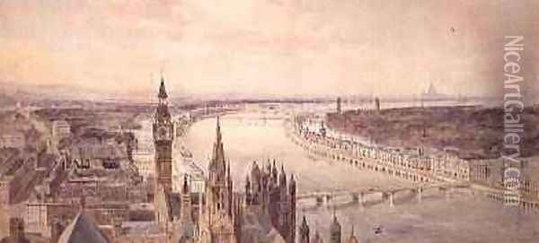 Architectural panorama of a proposed scheme for the South Bank of the Thames 1861 Oil Painting - Harry Robert Newton