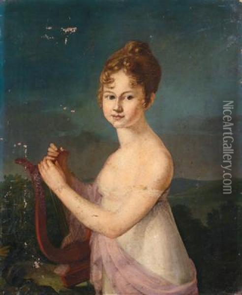 Ritratto Di Giovane Donna Con La Lira Oil Painting - Carl Josef Alois Agricola
