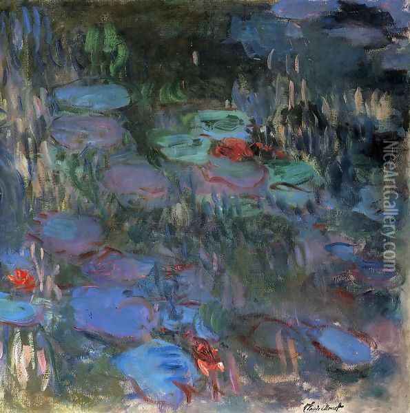 Water-Lilies, Reflections of Weeping Willows (right half) Oil Painting - Claude Oscar Monet