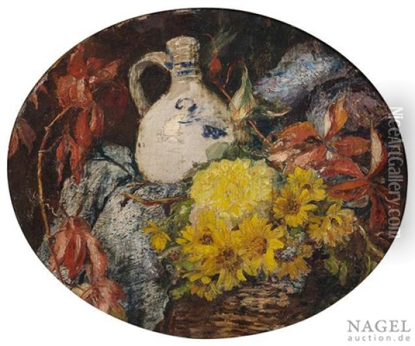 Stilleben Mit Blumen, Zweigen Und Tonkrug Oil Painting - Anna Peters