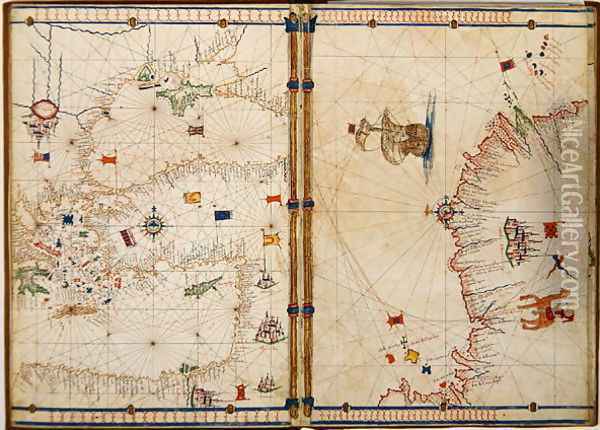 Ms Ital 550.0.3.15 fol.4v-5r Map of the Eastern Mediterranean Coast and Islands, from the Carte Geografiche Oil Painting - Jacopo Russo