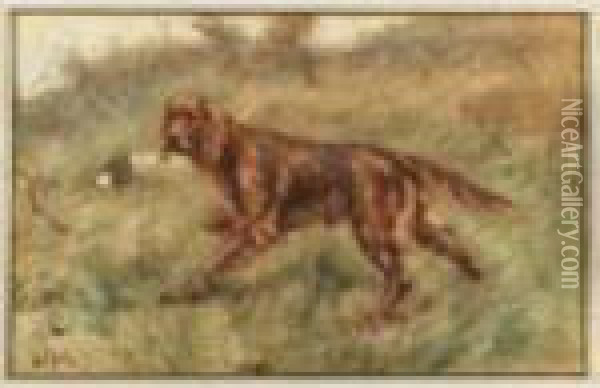 A Red Setter In A Landscape Oil Painting - Frederick Hulk Johannes