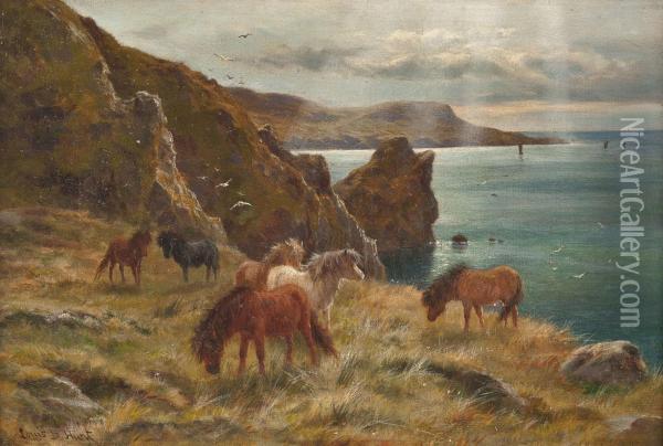 Shetland-ponys An Der Schottischen Kuste Oil Painting - Louis Bosworth Hurt