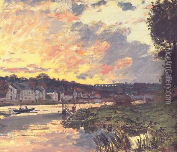 The Seine at Bougival in the Evening Oil Painting - Claude Oscar Monet