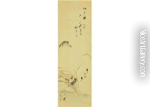 Sparrows Flocking On Ripening Rice Fields Oil Painting - Maruyama Okyo