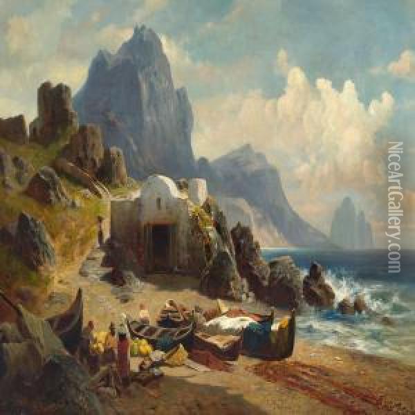 View Of Marina Piccola, Capri Oil Painting - Robert August Rudolf Schietzold