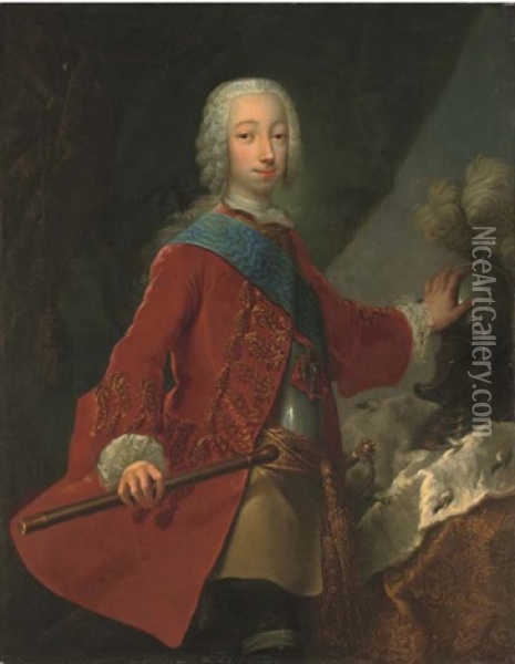 Portrait Of The Grand Duke Peter Fedorovich With A Baton Oil Painting - Georg Khristopher Groot