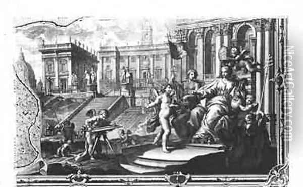 Allegory of the Catholic Church seated in the Campidoglio in Rome 1798 Oil Painting - Nolli, Giovanni Battista