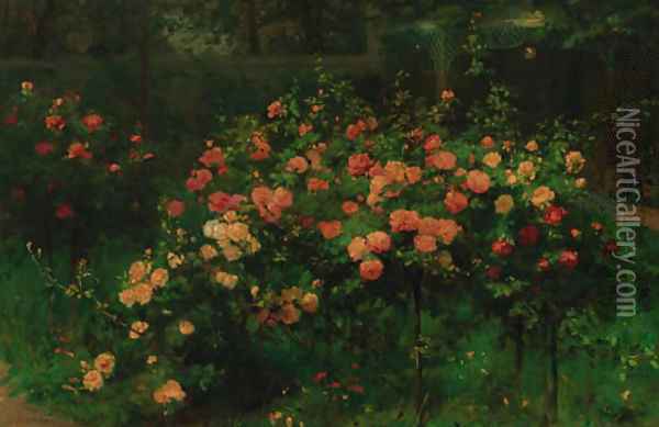 The rose garden Oil Painting - Antoine Grivolas
