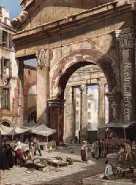 Il Mercato Al Portico D'ottavia Oil Painting - Jean Baptiste van Moer