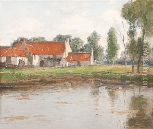 Bauerngehoft An Einem See Oil Painting - Wilhelm Hambuechen