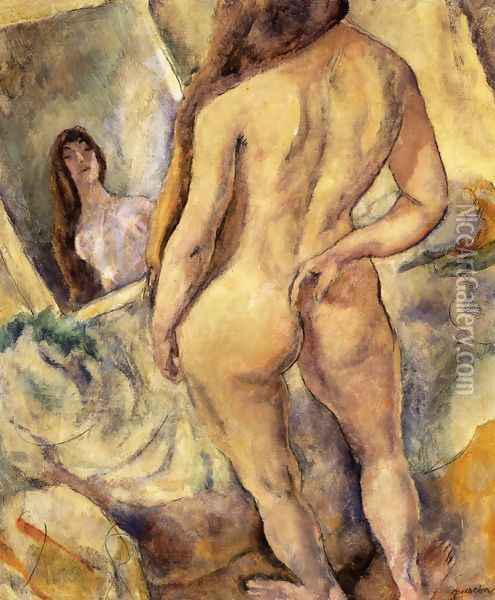 Nude in Front of a Mirror Oil Painting - Jules Pascin