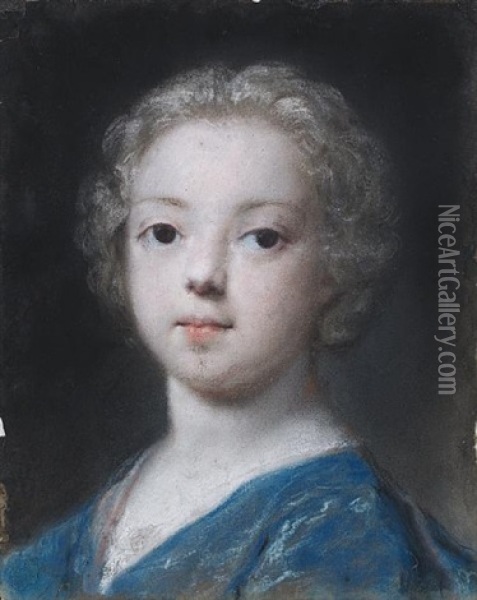 Portrait Of A Young Child In Blue Costume Oil Painting - Rosalba Carriera