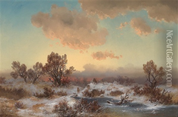 Winterlandschaft Im Abendrot Oil Painting - Joseph Brunner